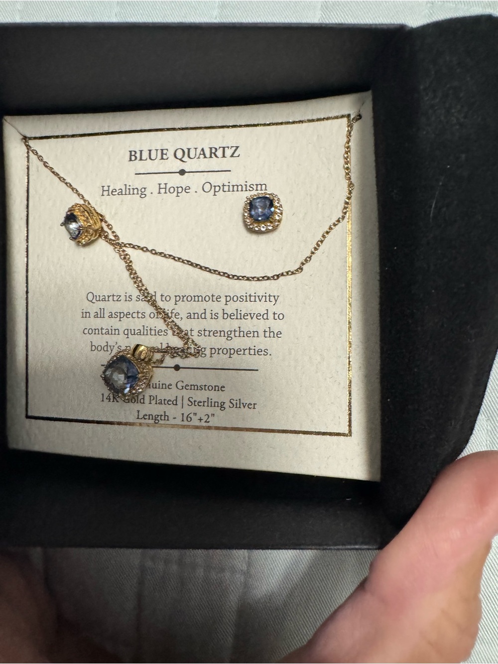 Gold-Plated Blue Quartz Necklace and Stud Earrings Set